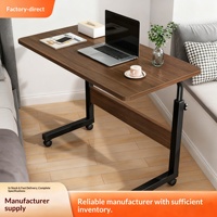 Table de chevet en bois massif simple, mobile, réglable, avec roulettes, pour ordinateur portable, idéale pour les petits espaces et les locations.