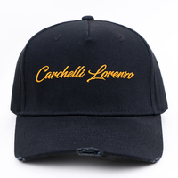 Casquette de baseball structurée à 5 panneaux, profil moyen, en coton biologique noir, avec bord délavé, broderie personnalisée, certifiée CE BSCI