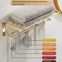 Ensemble d'accessoires de quincaillerie pour rangement de toilettes pliable en laiton brossé sans perçage, 8 pièces, finition PVD or, fil de cuivre pur européen