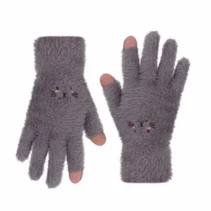 B548 Handwas Touchscreen Meisjes Gebreide Handschoenen Winter Winddicht Warm Fluffy Cartoon Print Handschoenen Gebreid