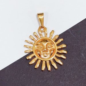 Hiphops-Colgante de acero inoxidable con diseño de Sol para hombre, colgante de color dorado con diseño de sol y sonrisa, resistente al agua - Product Image 1