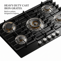 Table de cuisson domestique multi-cuiseurs à gaz GPL intégrée, 5 brûleurs, allumage électronique, surface vitrocéramique, classe A écoénergétique