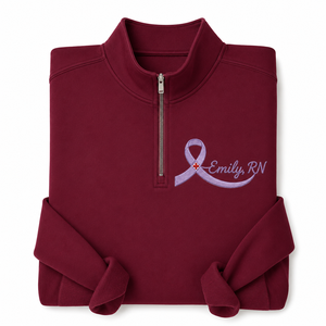 Sudadera Personalizada con Cierre de Cremallera y Lazo Bordado de Concienciación para Enfermeras RN con Nombre Personalizado - Product Image 3