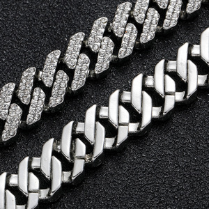 RQ 12mm 핑크 쿠반 체인 아이스드 아웃 라인스톤 아연 합금 로즈 골드 도금 마이애미 쿠반 링크 체인 목걸이 도매 쥬얼리 - Product Image 5