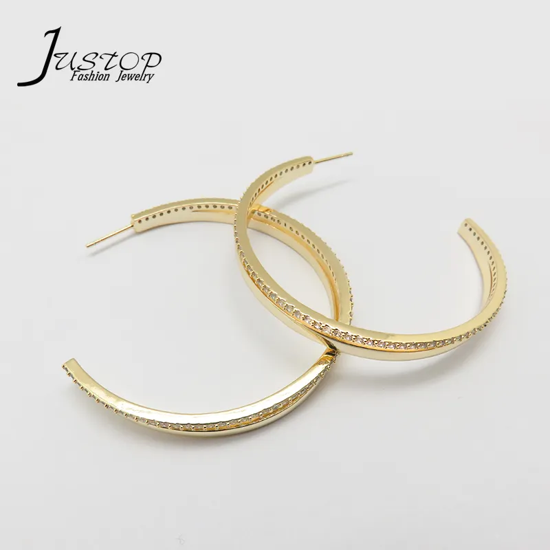 Pendientes de aro de circón con capas chapadas en oro para mujer, joyería con forma de C, 50mm, estilo Ins