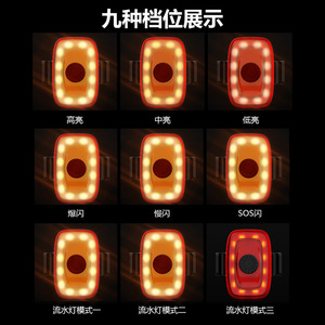Luz Trasera para Bicicleta Jiuyue, Recargable Tipo-C, Impermeable, Resistente a Impactos, 9 Modos, Luz Nocturna para Bicicleta de Carretera y Montaña - Product Image 4