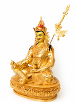 Statue de Padmasambhava en laiton plaqué or faite à la main, Sculpture tibétaine bouddhiste du Guru Rinpoche, Feng Shui personnalisé, Halo en option