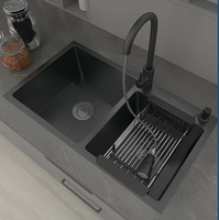 Évier de cuisine moderne gris à cuve unique avec cascade, en acier inoxydable 304, avec robinet extractible en laiton fait main, surface brossée, pour comptoir