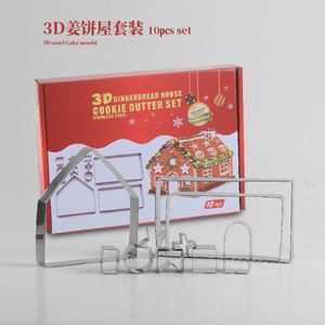 Food Grade Diy Baking Gingerbread Mold <b>Tools</b> for Christmas Stainless Steel 10Pcs Cutters Set 3D <b>House</b> Shape Cookie Cutter - Product Image 2