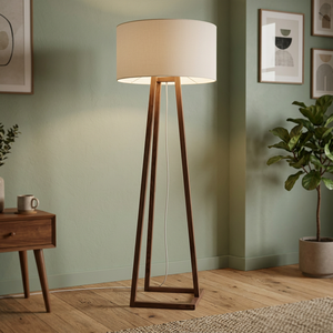 Wooden Tripod Floor Lamp Fabric <b>Drum</b> <b>Shade</b> Modern Minimalist Hotel Indoor Bedside Reading <b>Light</b> Bedroom Living Room - Product Image 4