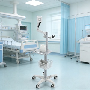 5-wielige medische endoscopiewagen van aluminiumlegering met verstelbare arm en opbergplank, ziekenhuistrolley voor ziekenhuizen en klinieken - Product Image 6