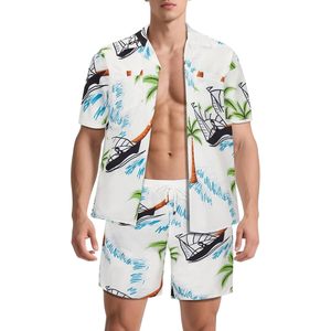 Ensemble chemise et short hawaïen pour homme, 2 pièces, boutonné, en coton, tenue de plage, vêtements d'été - Product Image 1