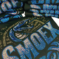 Transfert de strass à effet flamme, motif thermocollant personnalisé, bleu irisé et or éblouissant, police flamme pour veste de motard DIY