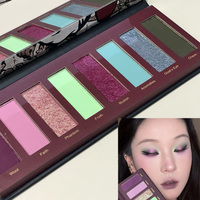 Palette de fards à paupières sirène 8 couleurs, tons froids bleu violet, scintillants et métalliques, avec miroir, logo personnalisé