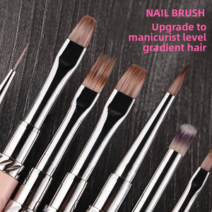 Ensemble de pinceaux à ongles en nylon avec manche métallique rose dégradé, applicateurs de gel pour la peinture sur ongles, pour le nail art - Product Image 3