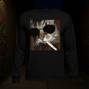 Cat Meme Gangster Cat Long <b>Sleeve</b> T-Shirt With Sunglasses And <b>Cigarette</b> Print - Product Image 3