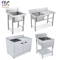 Station de nettoyage multifonction portable, évier de cuisine autoportant en acier inoxydable commercial avec tables à évier simples ou doubles