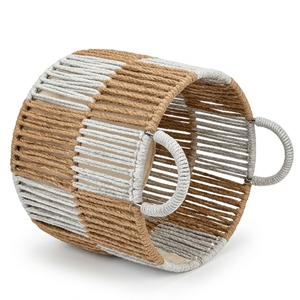 Panier de rangement en corde de coton tressé vertical style bohème color block avec poignées pour la décoration esthétique de la chambre et de la maison - Product Image 2