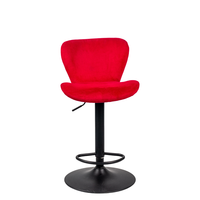 Tabouret de bar ergonomique en velours, pivotant, réglable en hauteur, base ronde en métal noir thermolaqué, repose-pieds intégré