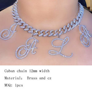 Nome personalizzato Ghiacciato Fuori Cursive Lettera 12 millimetri Cuban Link Catena DELLA Collana Della CZ per Le Donne Rapper Commercio All'ingrosso di Gioielli - Product Image 2