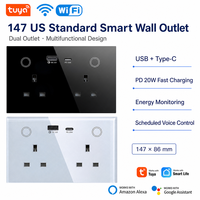 147 Soket Wi-Fi Ganda Gaya Grafiti Standar Inggris 16A dengan Pengukur Konsumsi Daya, Port USB, Panel PC Tahan Api, IP65, Timer