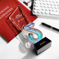 Trophées TikTok personnalisés en verre cristal poli, gravés, multicolores et écologiques, avec coffret cadeau