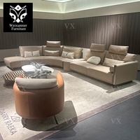 Ensemble de canapés sectionnels 7 places modernes, luxueux meubles de villa en cuir italien tufté et incurvé, table d'appoint en marbre pour appartement
