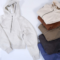 Sweater Olahraga Wanita Musim Dingin, Hoodie Setengah Resleting Berlapis Fleece untuk Berkemah, Lari di Luar Ruangan, Mantel Hangat Tebal Cepat Kering