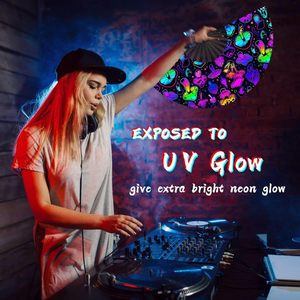 Precio de fábrica personalizado nuevo diseño de impresión de gran tamaño 33cm UV Light Up Festivals Neon UV Reactive Party Bamboo Kung Fu Fan - Product Image 6