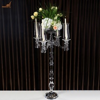 Candélabre en cristal de luxe fait main à 5 bras et longue tige, 106 cm, pour Noël, mariage, centre de table, tailles personnalisées, décoration intérieure