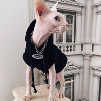 OEM ODM Sweat à capuche noir pour chat Sphynx, avec logo imprimé et cordon de serrage, vêtements pour chat sans poils, haut pour chaton, vêtements pour animaux de compagnie