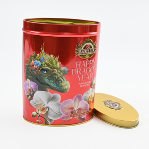 Lata de Té Metálica Cilíndrica Roja y Dorada Personalizada con Diseño Artístico del Año del Dragón, Impresión Offset Limitada para Empaque de Regalo de Té Negro de Ceilán - Product Image 4