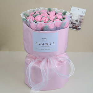 Ramo de Flores de Hilo de Rosa Burbuja Tejido a Crochet Hecho a Mano por Wowei, Regalo Creativo para Cumpleaños, Boda, San Valentín - Product Image 1