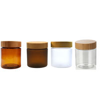 Pot en Plastique de Qualité Alimentaire pour Miel, Gommage, Beurre Corporel, Crème Cosmétique, 150ml 250ml, Transparent Dépoli ou Ambré, avec Couvercle en Bambou