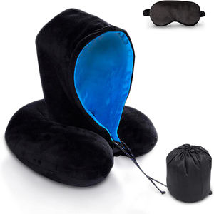 Offre Spéciale léger en forme de U à capuche avion cou oreiller voyage oreiller avec capuche 100% polyester peluche 30*30 cm, 30*30 cm en forme de U - Product Image 4