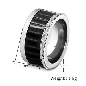 Fashion <b>Ring</b> 11mm Diamond Encrusted Stainless Steel <b>Titanium</b> Geometric Design Unisex Gift Jewelry - Product Image 5