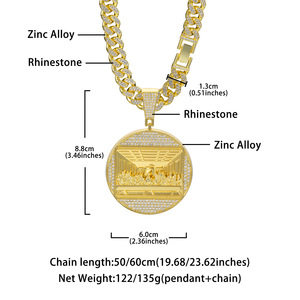 Nuevo Collar de Hombre Estilo Hip Hop 2024, Colgante de <span class=keywords><strong>Disco</strong></span> Grande con Incrustaciones de Diamantes, Cadena Cubana de Aleación, Directo de Fábrica - Product Image 6