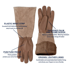 Guantes de piel de cerdo suave para mujer, a prueba de agua, a prueba de espino, Rosa, de manga larga, para jardinería, con flores de trabajo - Product Image 3