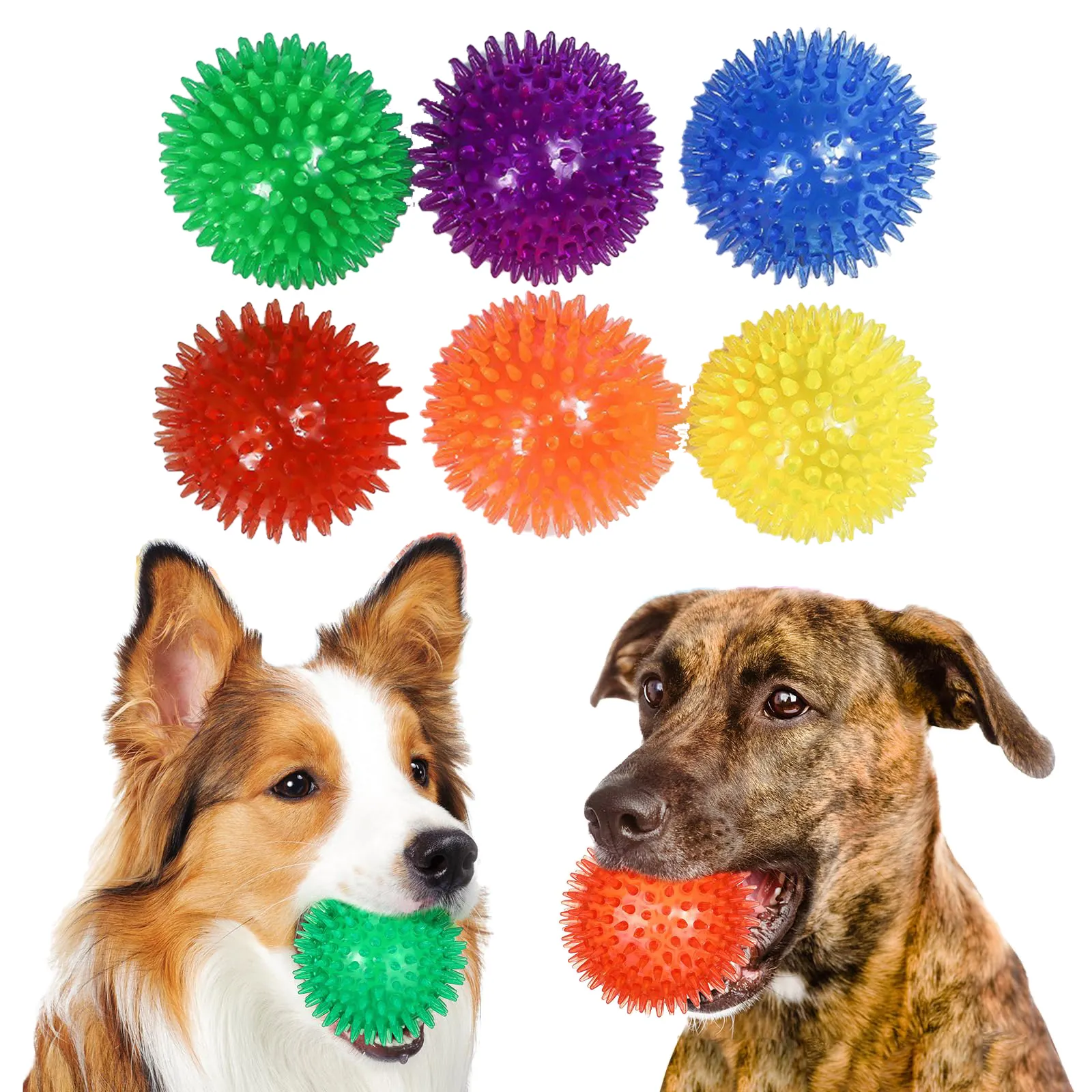 Balles de chien Spikey Pet Squeaker Ball Jouets pour mâcheurs agressifs Nettoie les dents et favorise les balles de santé dentaire et des gencives pour chien