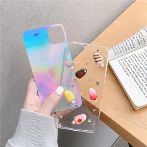स्पष्ट एक्रिलिक प्यारा 3d आइस क्रीम बूँदें गोंद अरोड़ा इंद्रधनुष लेजर चमक कागज लड़की मोबाइल फोन के मामले में iPhone के लिए 11 प्रो मैक्स 7 8 x