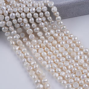 Perle d'eau douce naturelle blanche 8-9mm, forme légère bicolore, semi-finie, bande courte, accessoire de perlage DIY, trou horizontal, Wenchi - Product Image 5