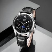 Montre mécanique automatique de luxe pour homme, phase de lune, calendrier, bracelet en cuir véritable, montre-bracelet étanche pour affaires
