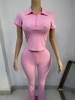Ensemble deux pièces Y2K pour femme : Polo et pantalon personnalisables avec logo – Tenue décontractée été 2026 en coton et élasthanne, couleur unie – Vente en gros