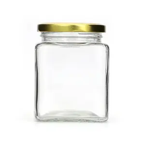 Personalização de luxo quadrado frasco de vidro para doces com tampas para cozinha 80ml 100ml 180ml 200ml 250ml 380ml 500ml