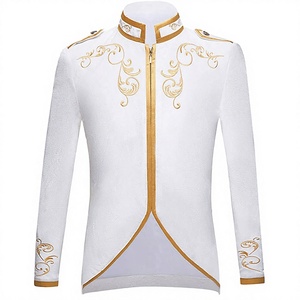 Blazer à fleurs pour homme de style britannique, blanc/bleu/rouge, pour mariage, soirée dansante, performance scénique, 100% polyester - Product Image 4