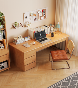 Wood Computer <b>Desk</b> with Drawers and Bookshelf Storage for Home Office Workspace Furniture Set - Product Image 2