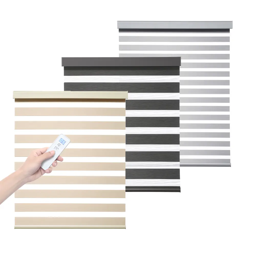 Customized Size New Blackout Day Night Polyester Motorised Slide Zebra Blinds For Window Zebra Shades