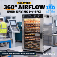 Mesin Dehidrasi Industri 18 Tray 1100W Kipas Ganda 5 Mode Preset Timer 0-48 Jam 30-90C untuk Pengering Makanan Hewan Peliharaan dan Makanan Ikan