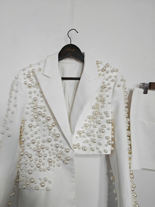 A10902 शरद फ्रेंच सुरुचिपूर्ण ठोस रंग महिलाओं के सूट सेट भारी बेडेड ब्लेज़र टॉप सीधे-लाइन स्कर्ट - Product Image 4