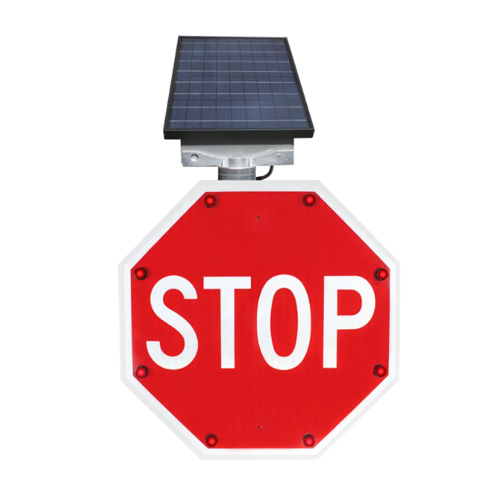 Panneau d'arrêt à LED solaire 36 "(DIA réfléchissant) Panneaux solaires légers et durables 24/7 clignotants avec 8 LED rouges